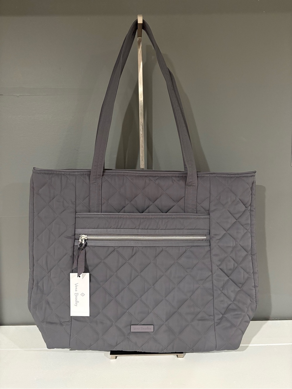 Vera Bradley Quilted Gray Everyday Tote with Front Zip Pocket